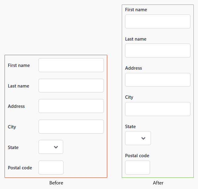 Before and after form label updates