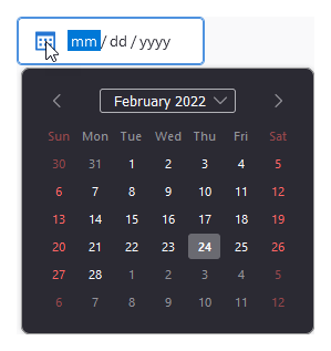 ZUI date input with Firefox's built-in date picker component.